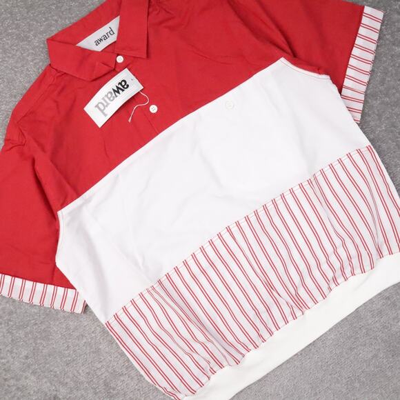 VTG 80s 90s Award Deadstock Medium Red White Striped Short Sleeve Collared Shirt - Picture 10 of 11